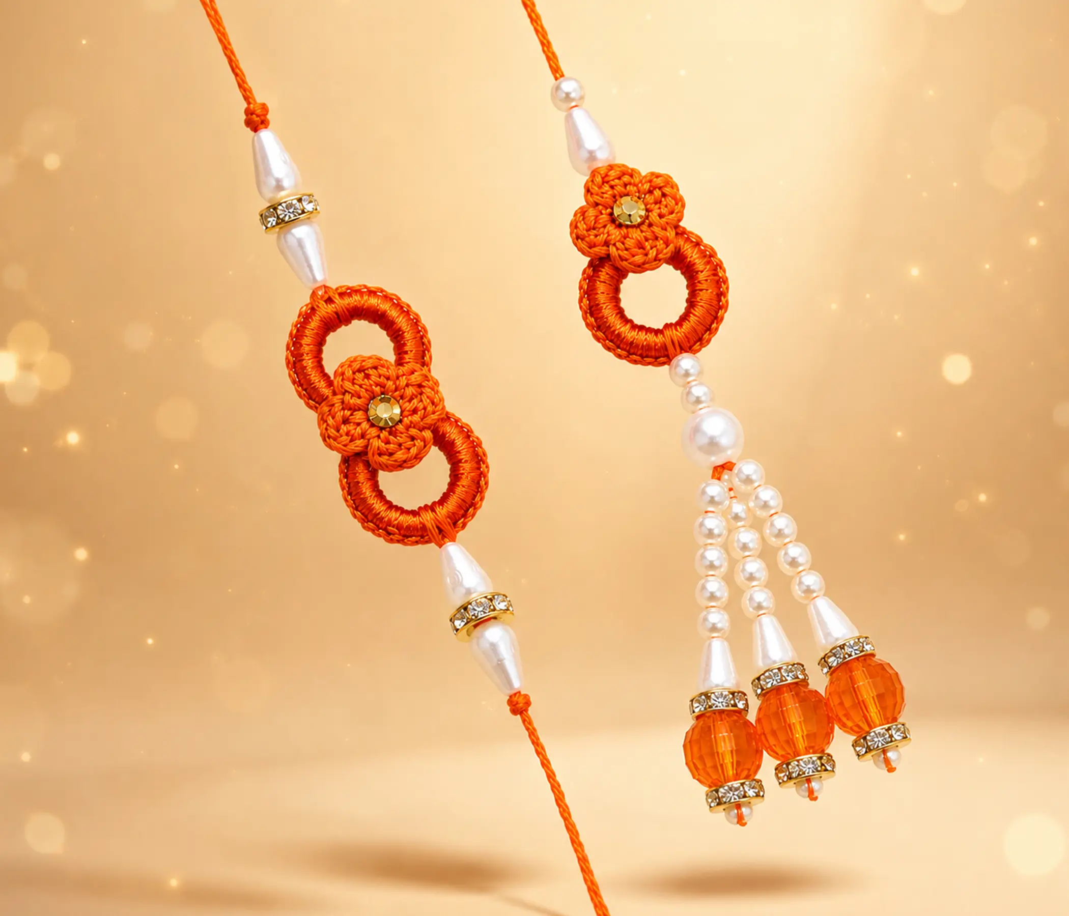 Handmade Interlocking Crochet Bhai Bhabhi Rakhi Set for Raksha Bandhan